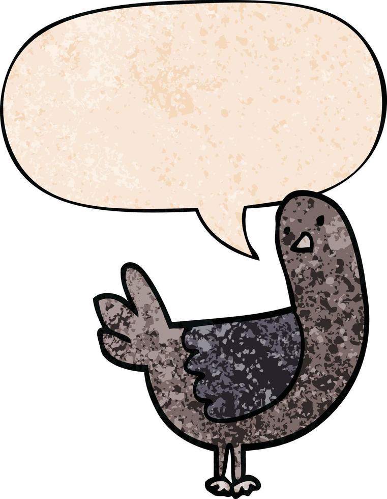 cartoon pigeon and speech bubble in retro texture style vector