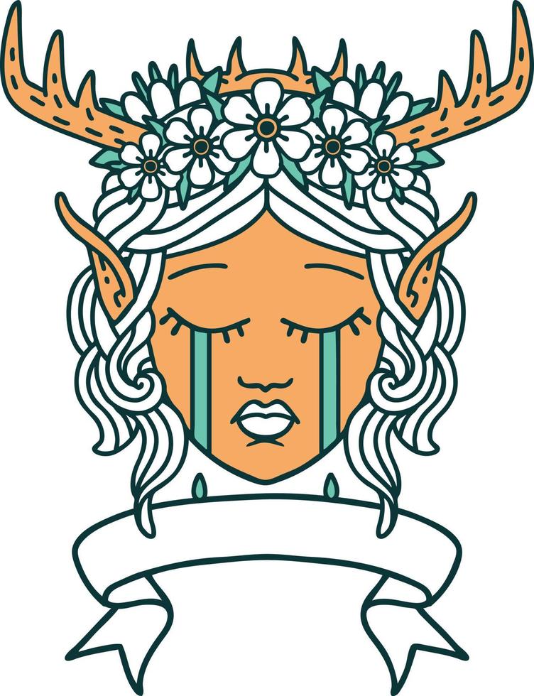 Retro Tattoo Style elf druid character face with banner vector