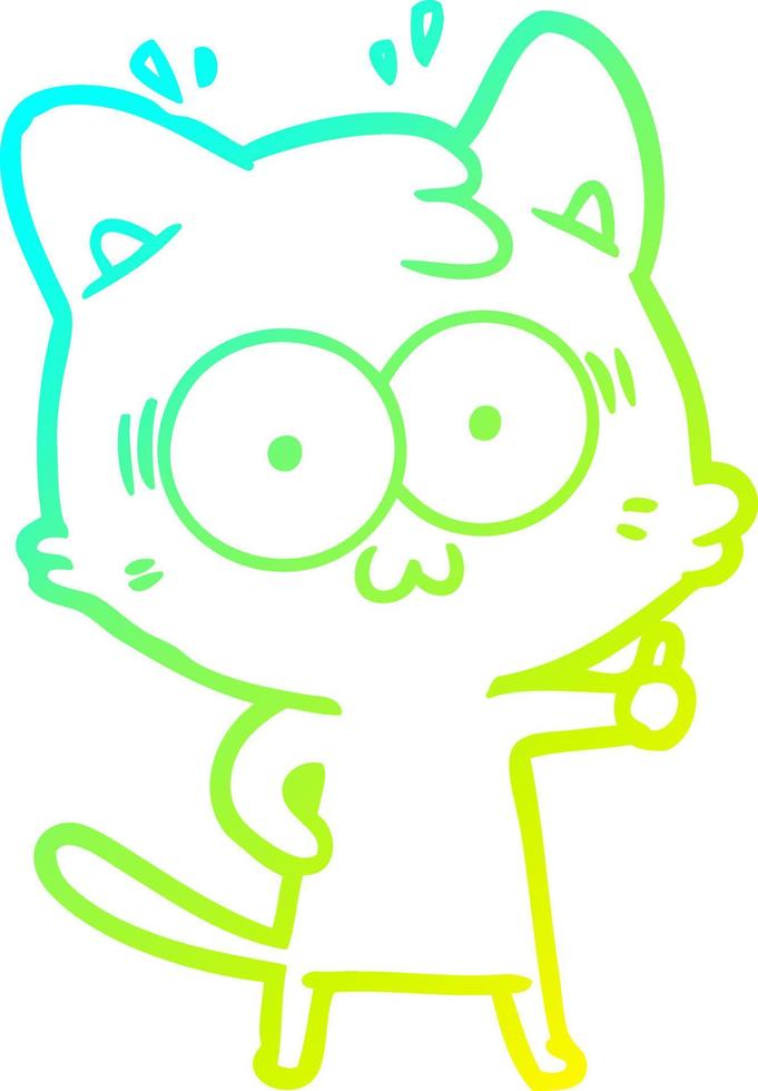 línea de gradiente frío dibujo gato sorprendido de dibujos animados vector