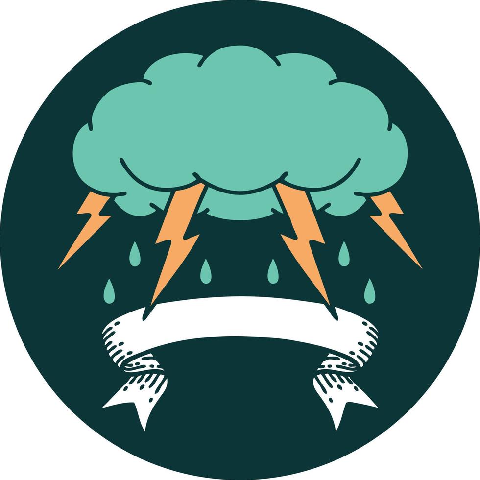 tattoo style icon with banner of a storm cloud vector