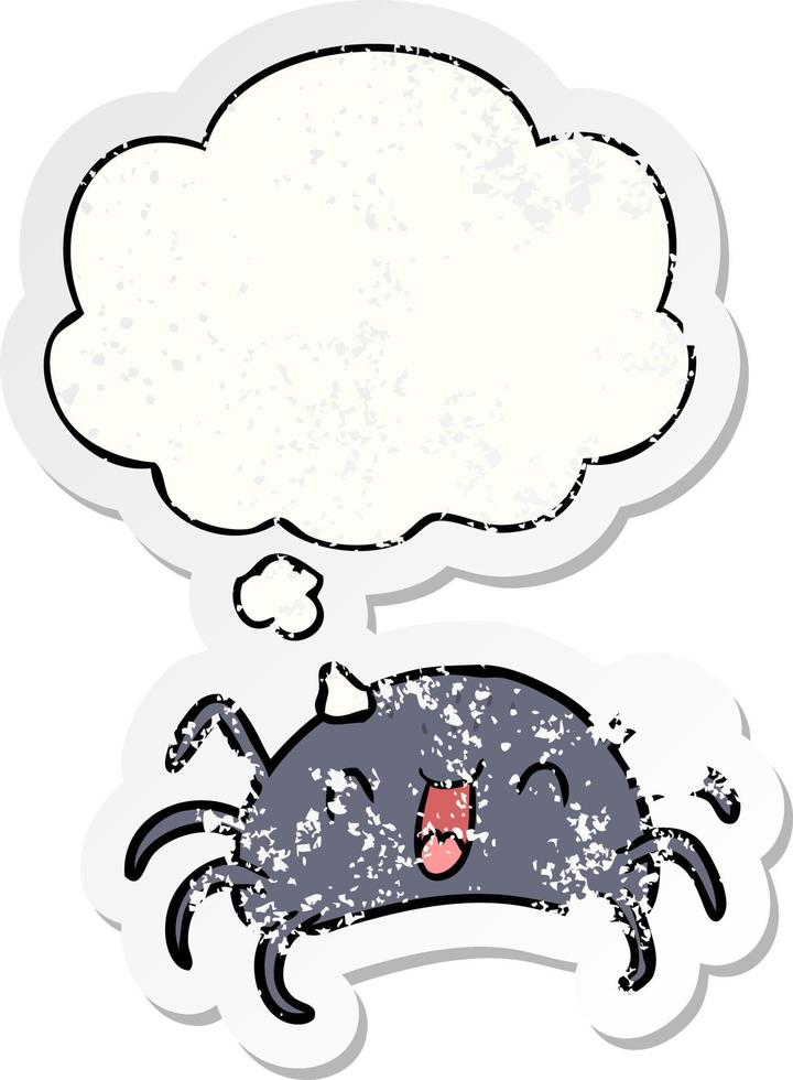 cartoon spider and thought bubble as a distressed worn sticker vector