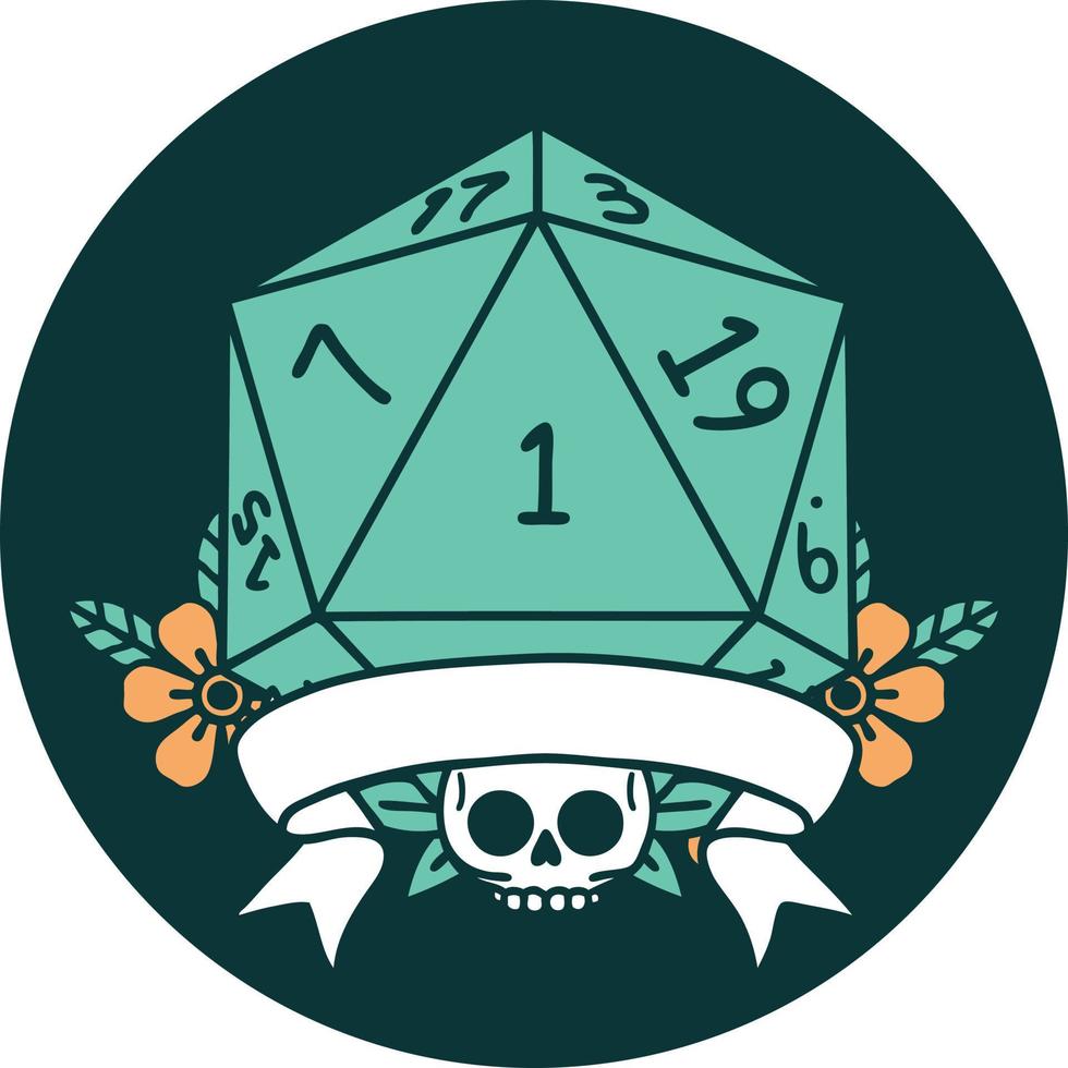 icono de tirada de dados natural one d20 vector