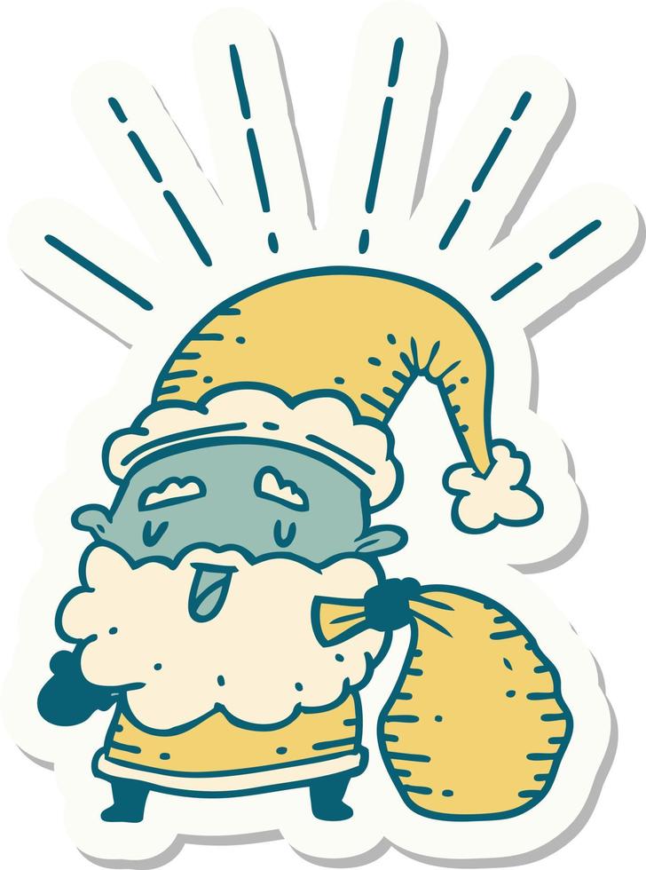 pegatina de un personaje navideño de santa claus estilo tatuaje con saco vector