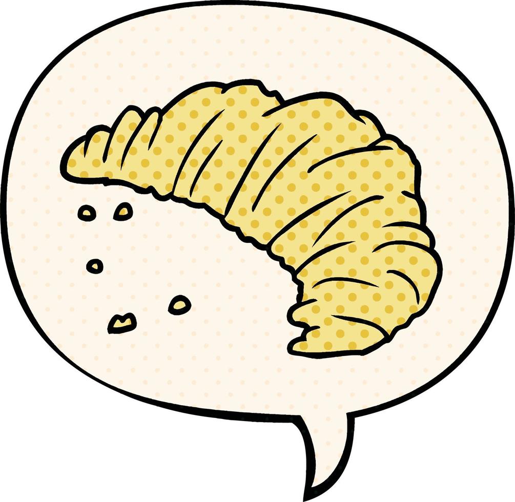 cartoon croissant and speech bubble in comic book style vector