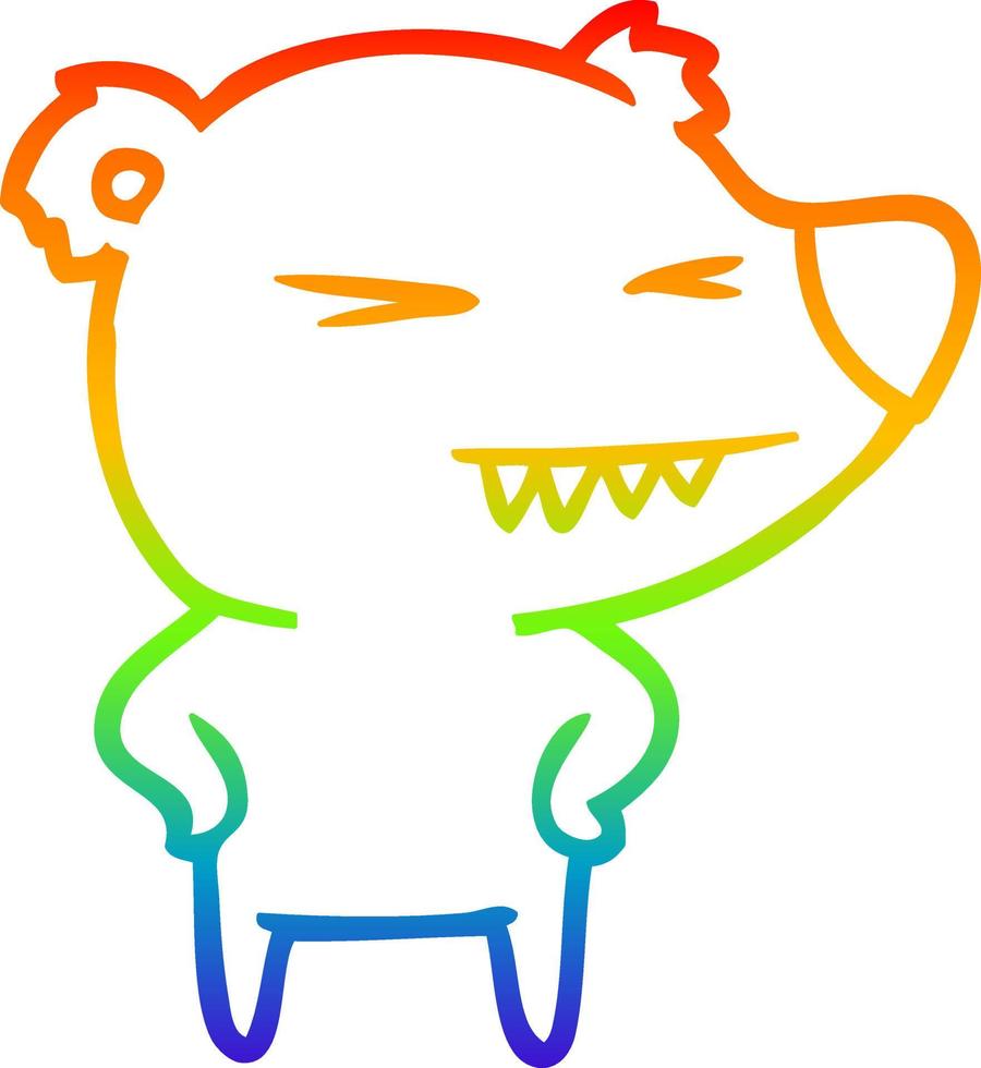 rainbow gradient line drawing angry bear cartoon with hands on hips vector