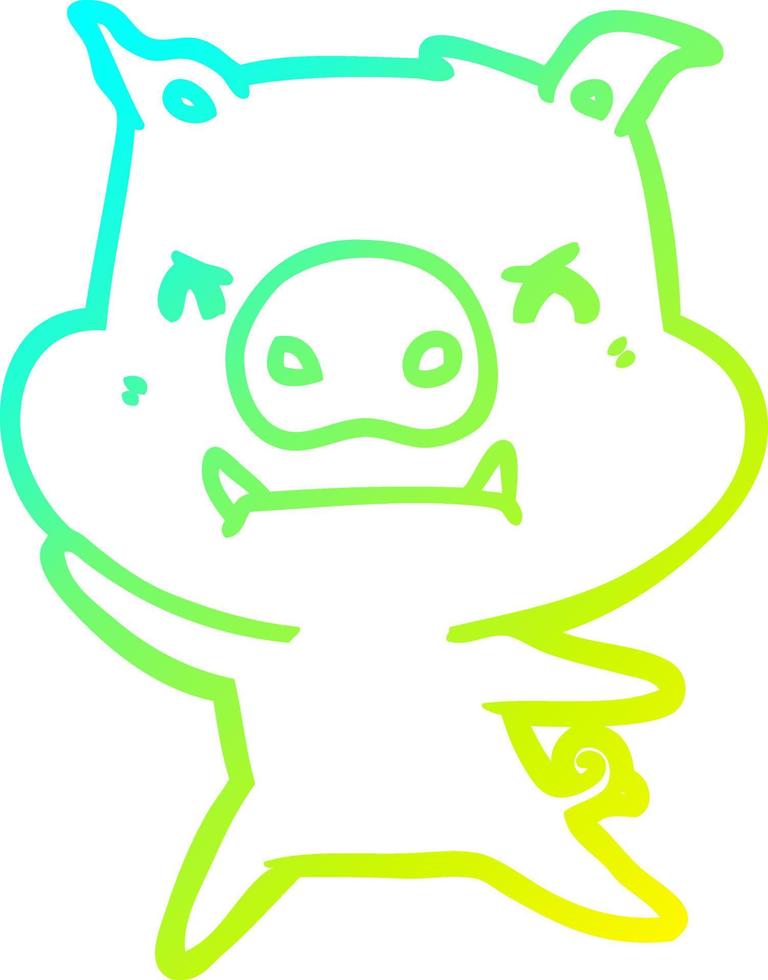 cold gradient line drawing angry cartoon pig vector