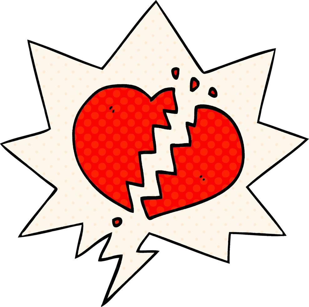 cartoon broken heart and speech bubble in comic book style vector