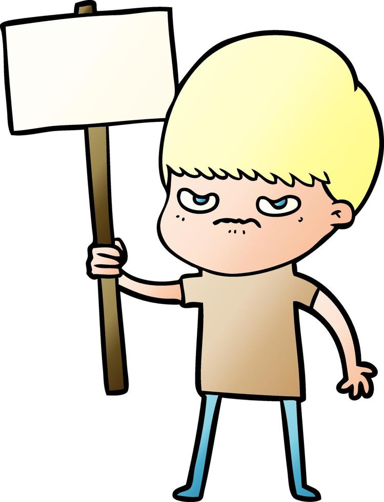 angry cartoon boy protesting vector