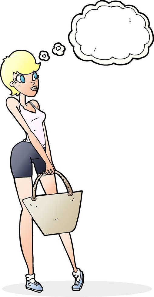cartoon attractive woman shopping with thought bubble vector