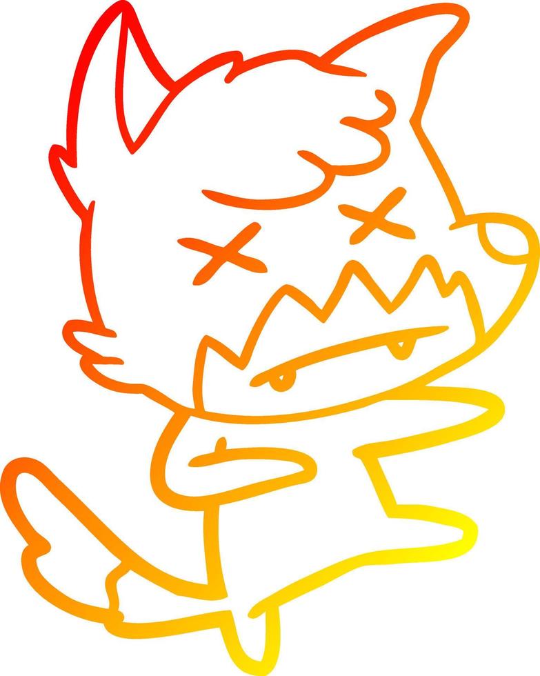 warm gradient line drawing cartoon dead fox vector