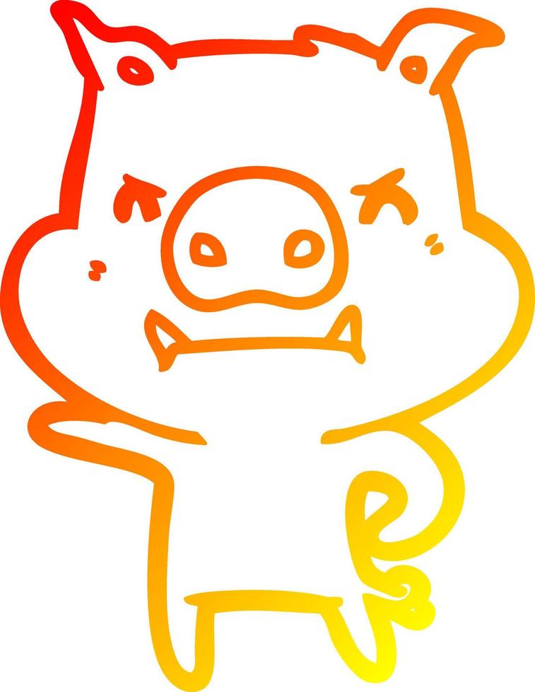 warm gradient line drawing angry cartoon pig vector