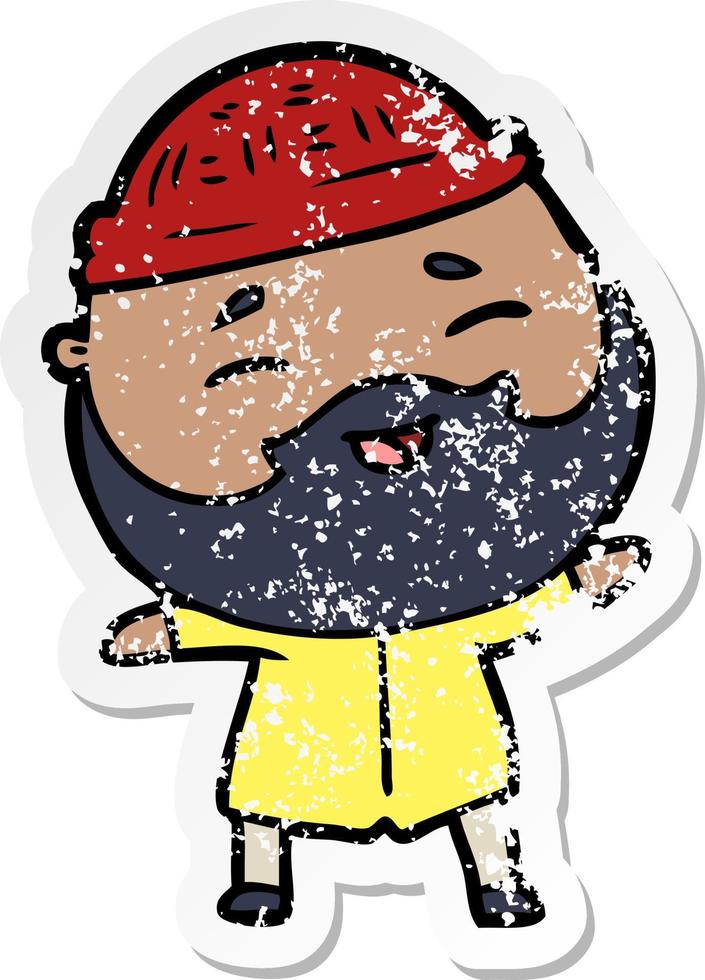 distressed sticker of a cartoon happy bearded man vector