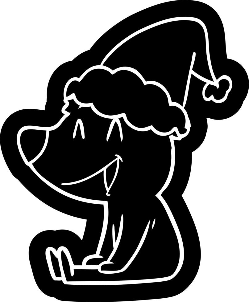 sitting bear cartoon icon of a wearing santa hat vector