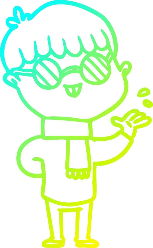 cold gradient line drawing cartoon boy wearing spectacles vector