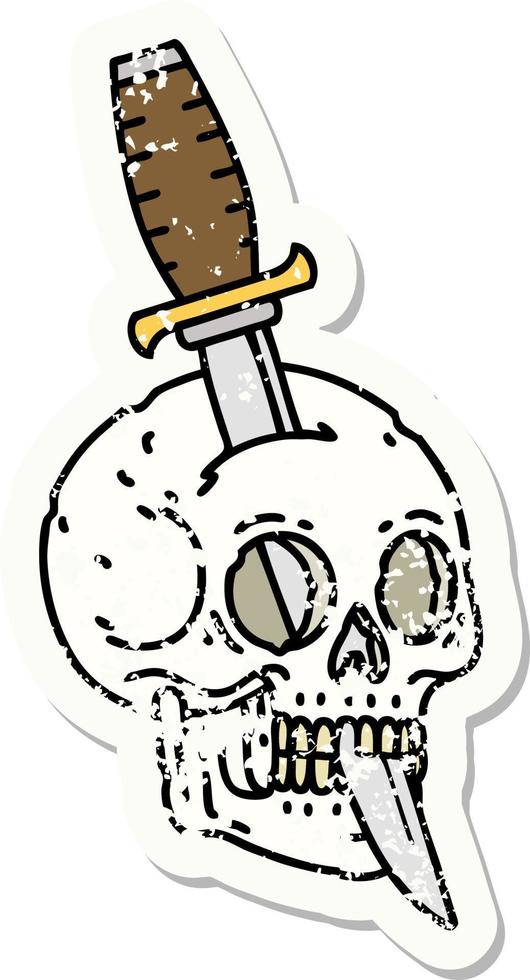 tatuaje de pegatina angustiado al estilo tradicional de una calavera vector