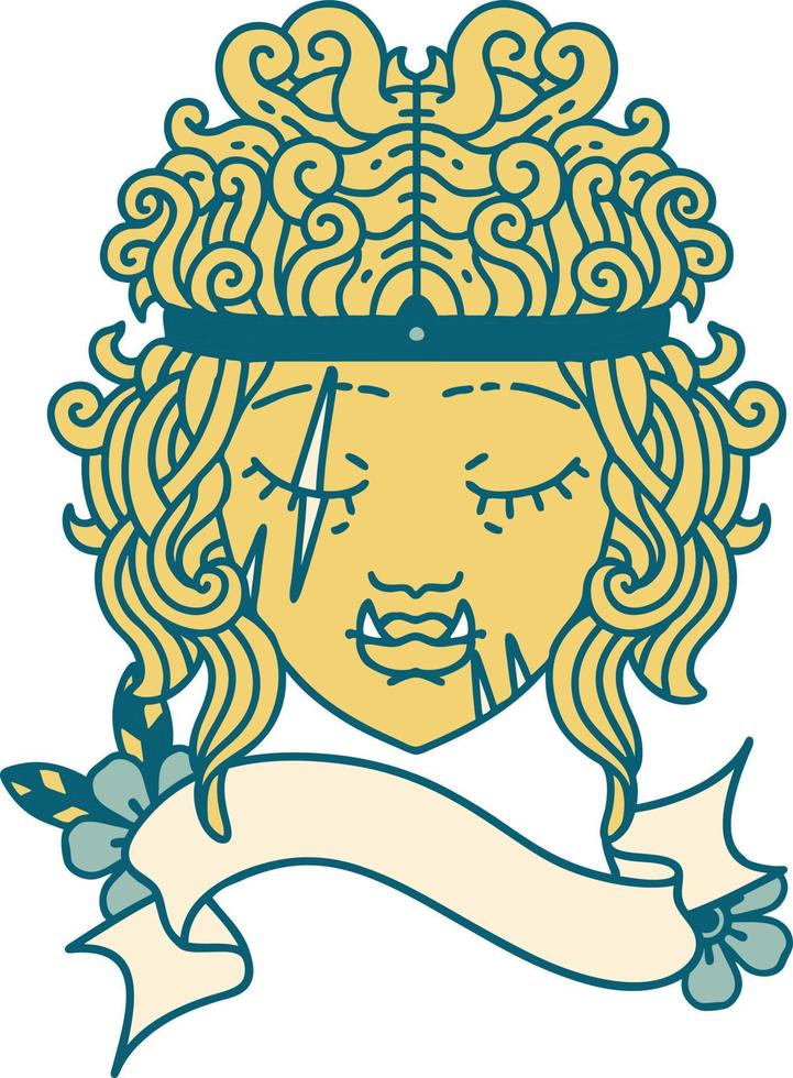 Retro Tattoo Style orc barbarian character face vector