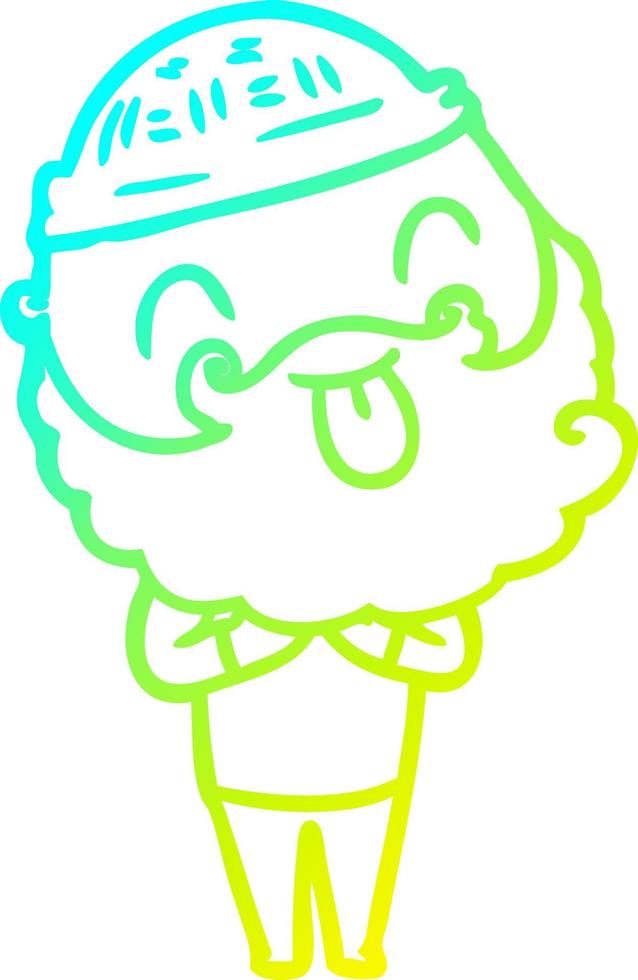 cold gradient line drawing man with beard sticking out tongue vector