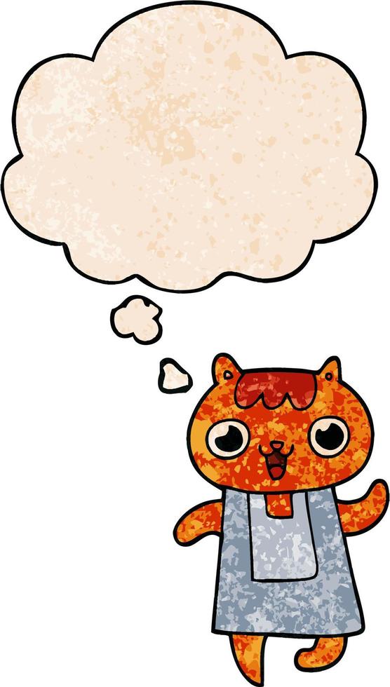 cartoon cat and thought bubble in grunge texture pattern style vector