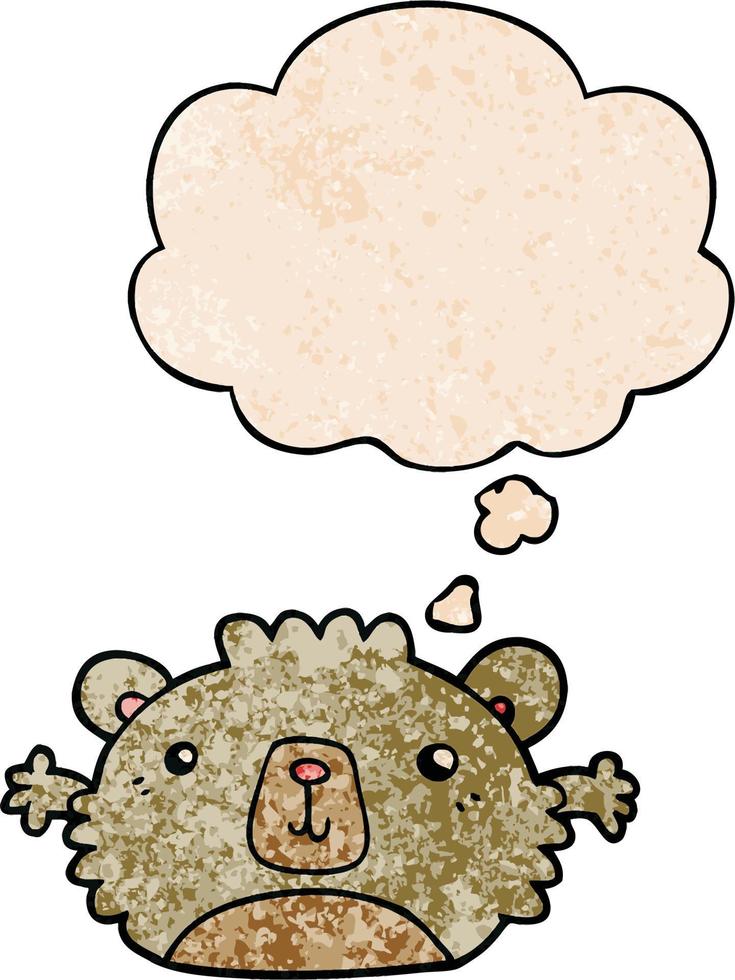 divertido oso de dibujos animados y burbuja de pensamiento en estilo de patrón de textura grunge vector