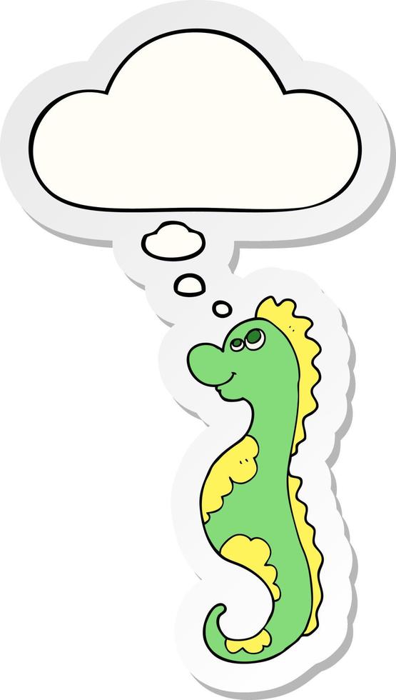 cartoon sea horse and thought bubble as a printed sticker vector