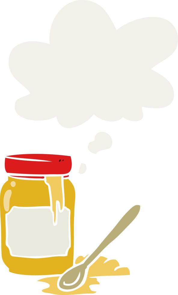 cartoon jar of honey and thought bubble in retro style vector