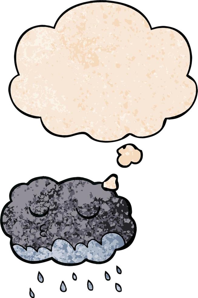 cartoon rain cloud and thought bubble in grunge texture pattern style vector