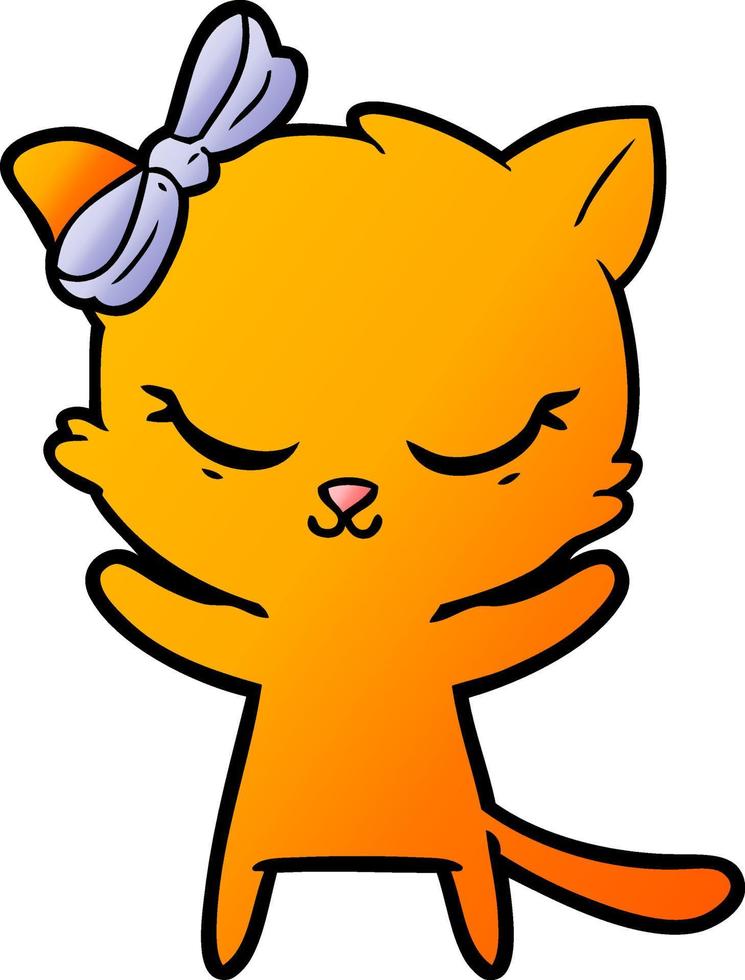 cute cartoon cat with bow vector