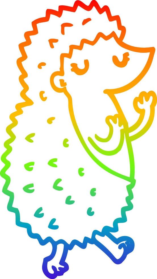 rainbow gradient line drawing cartoon hedgehog vector