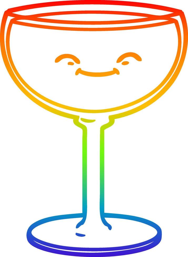 rainbow gradient line drawing cartoon glass of wine vector