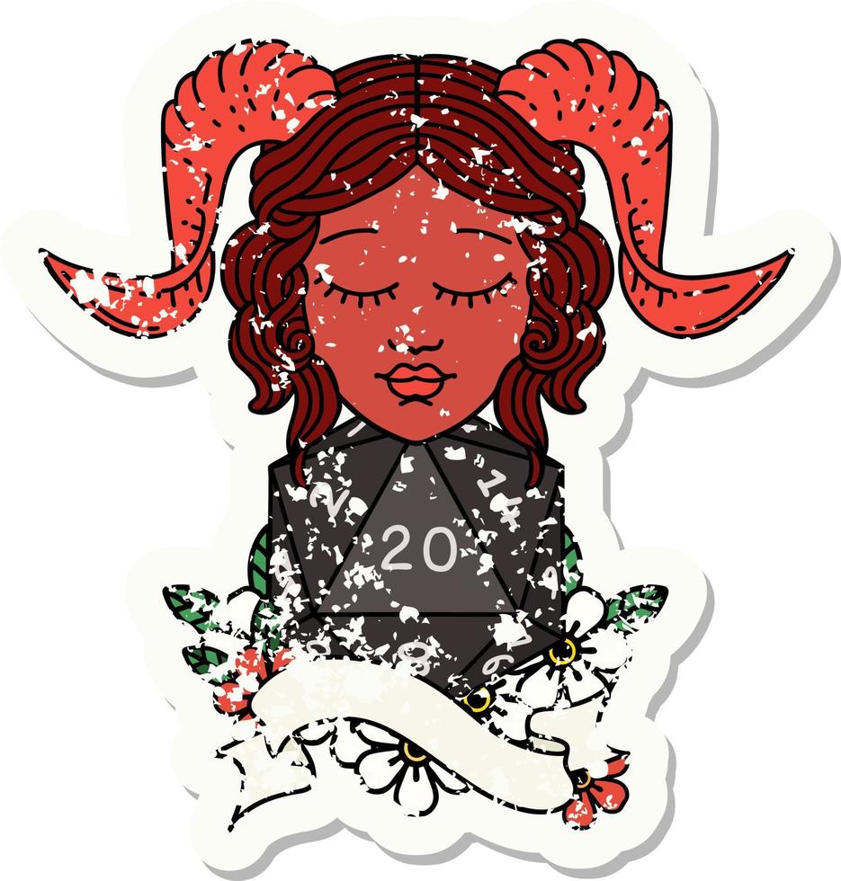 grunge sticker of a tiefling character face vector