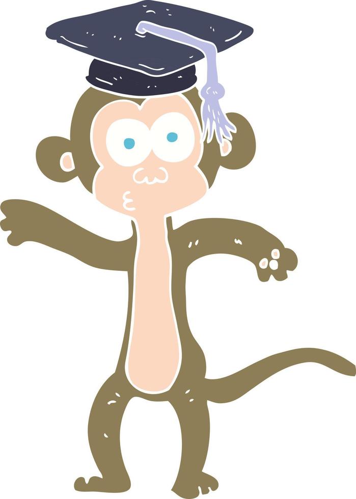 flat color illustration of graduate monkey vector