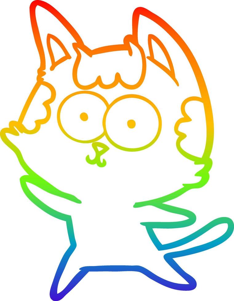 dibujo de línea de gradiente de arco iris feliz gato de dibujos animados vector