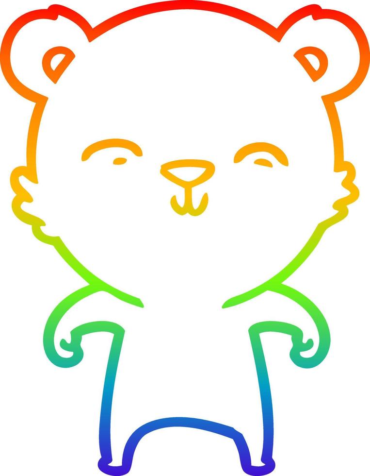 dibujo de línea de gradiente de arco iris oso de dibujos animados feliz vector