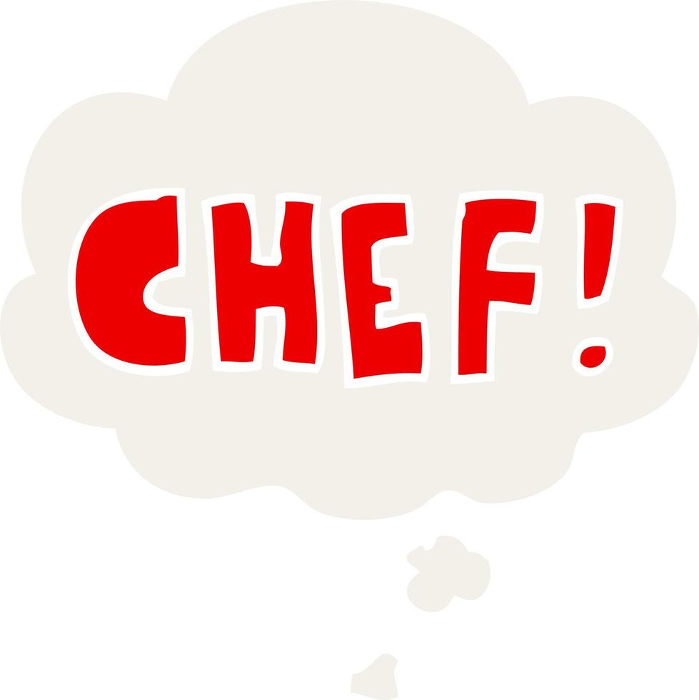 cartoon word chef and thought bubble in retro style vector