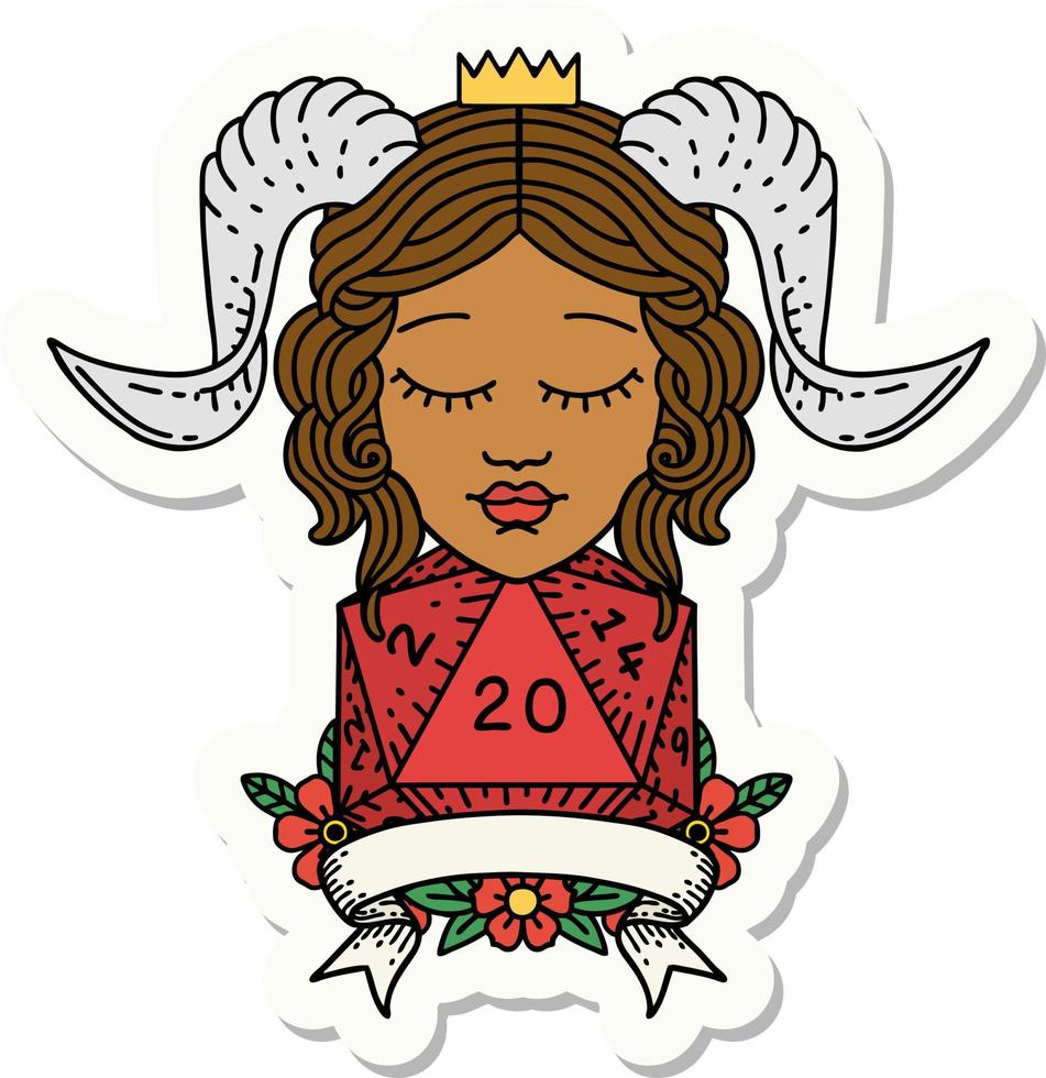 sticker of a tiefling with natural twenty dice roll vector