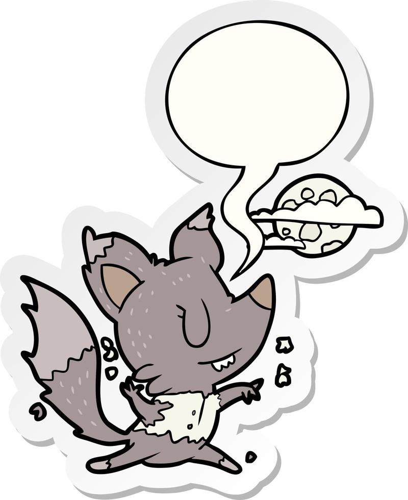 cartoon halloween werewolf changing in moonlight and speech bubble sticker vector