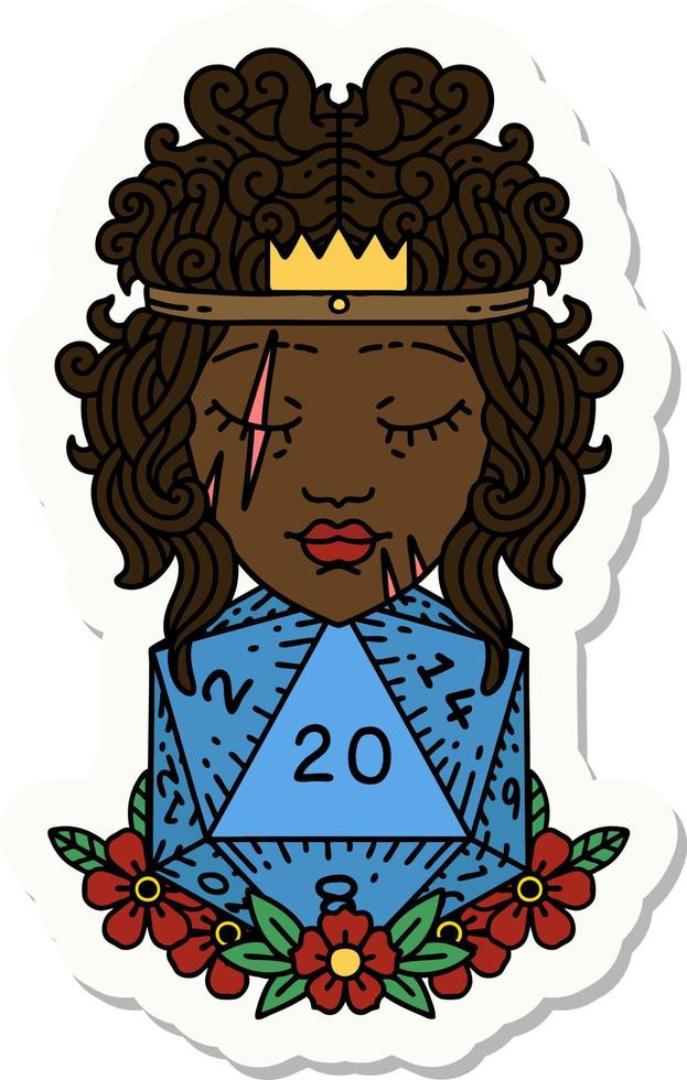 sticker of a human barbarian with natural twenty dice roll vector