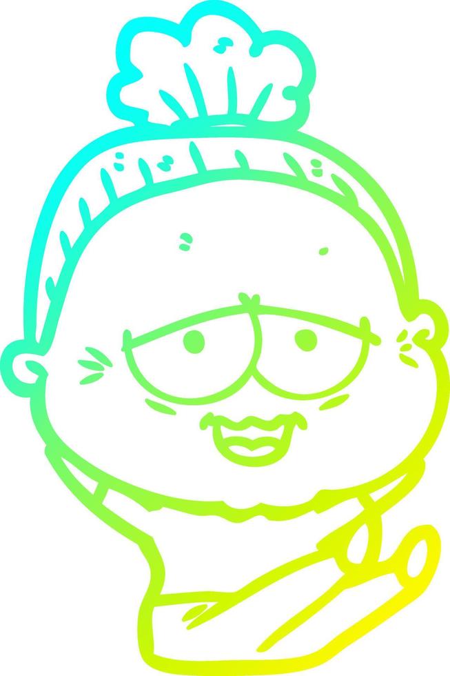 cold gradient line drawing cartoon happy old lady vector