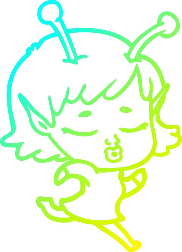 cold gradient line drawing cartoon alien girl vector