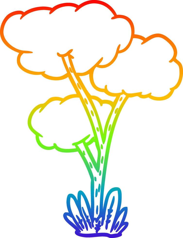 árbol de dibujos animados de dibujo de línea de gradiente de arco iris vector