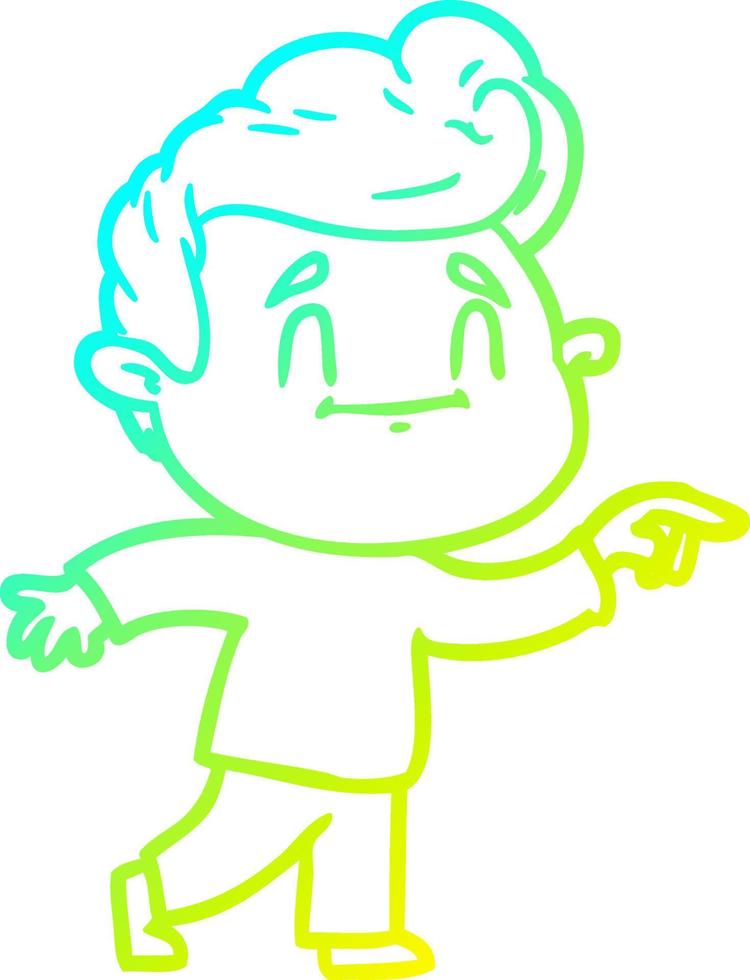 cold gradient line drawing happy cartoon man vector