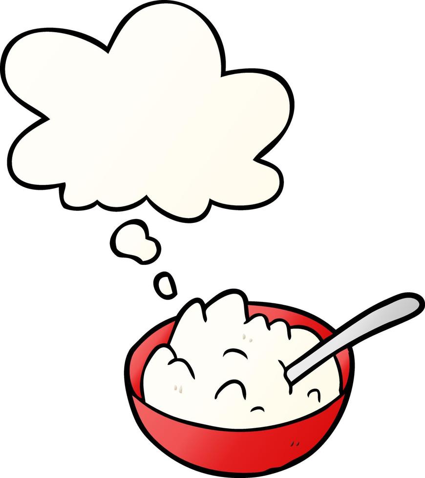 cartoon bowl of porridge and thought bubble in smooth gradient style vector