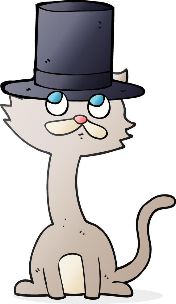 gato de dibujos animados dibujados a mano alzada en el sombrero de copa vector