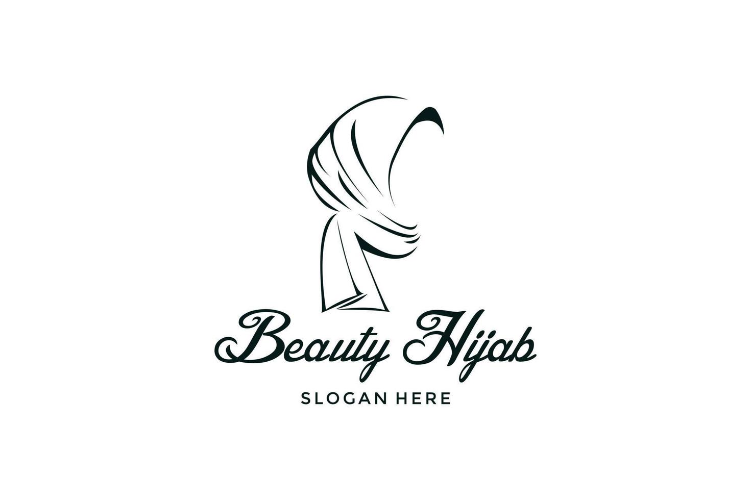 linear style beautiful hijab design logo vector