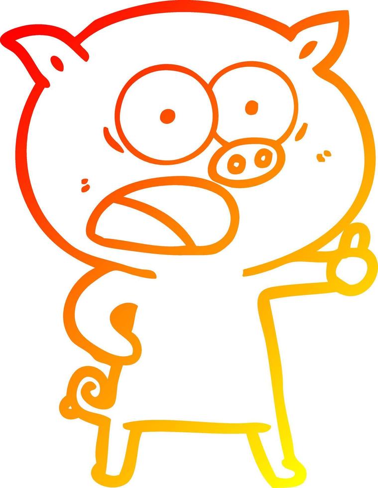 warm gradient line drawing cartoon pig shouting vector