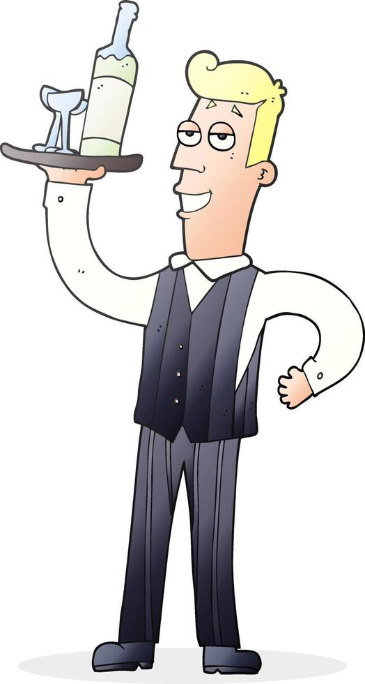 freehand drawn cartoon waiter vector