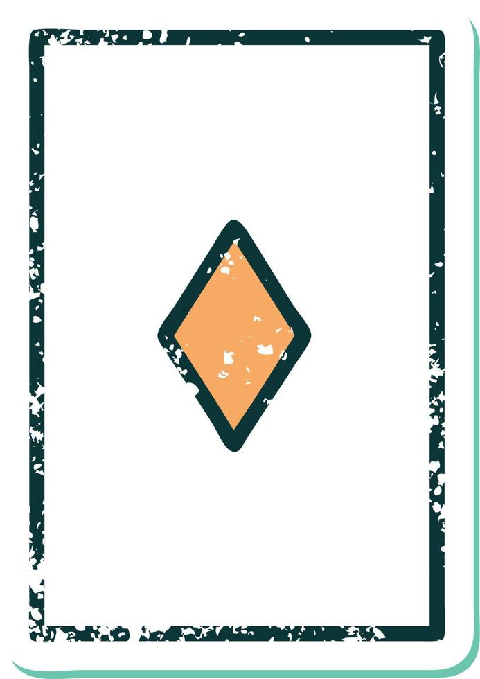 iconic distressed sticker tattoo style image of the ace of diamonds vector