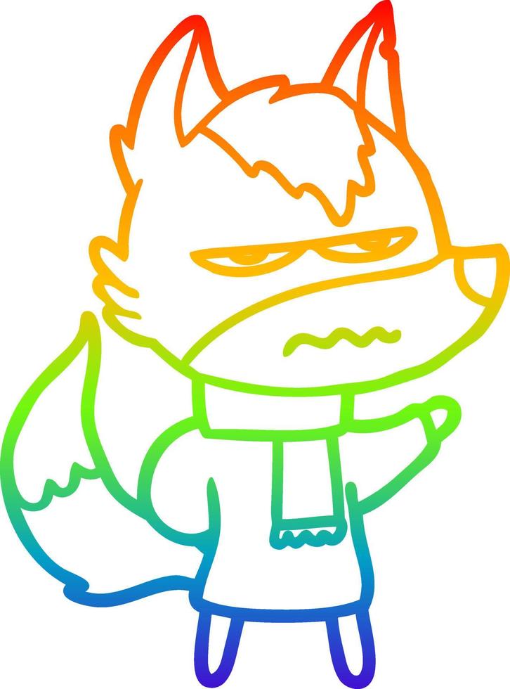 rainbow gradient line drawing cartoon annoyed wolf vector