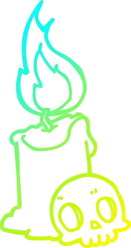 cold gradient line drawing cartoon skull and candle vector