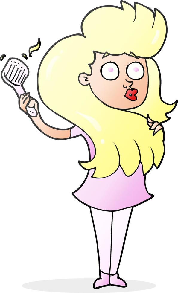 Mujer de dibujos animados dibujados a mano alzada cepillarse el cabello vector